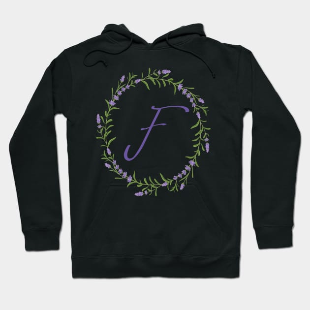 Lavender Wreath Monogram Letter F Hoodie by kansaikate